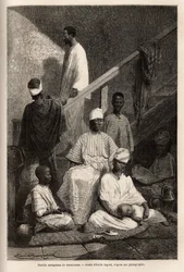 Une famille sénégalaise de Saint-Louis. Gravure pour illustrer une croisière sur la côte africaine, par le vice-amiral Fleuriot de Langle, en 1868