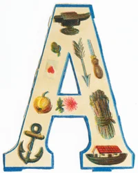 A : enclume, artichaut, flèche, as de cœur, alêne, pomme, aster, ancre, arche de Noé, asperges