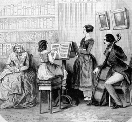 Un concert familial, gravure vers 1860.