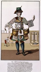 Un fabricant de cartes à jouer. Gravure du 17ème - 18ème siècle d