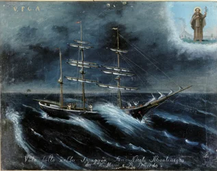 Une goélette sur le point de sombrer.