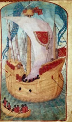 Un navire avec une voile décorée des armoiries de Louis Malet (1441-1516), seigneur de Granville. Miniature d