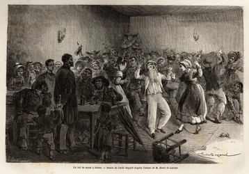 Un bal de mariage à Salers, gravure pour illustrer un voyage aux volcans du centre de la France en 1864, dans « Le tour du monde, nouveau journal des voyages » publié sous la direction d