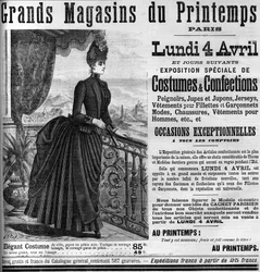 Publicité pour les grands magasins du Printemps à Paris, dans Le Monde Illustré 1887
