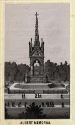 Albert Memorial, Londres, Angleterre. Chromolithographie de la fin du XIXe siècle