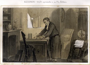 Alexandre (Alessandro) Volta (1745 - 1827) et son expérience sur la pile électrique - dans « Storia d