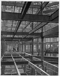 Constructions en fer américaines - la structure du Palace Hotel à Denver, Colorado - gravure dans « La Nature » de 1892