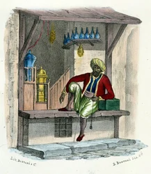 Un vendeur arabe, gravure vers 1850