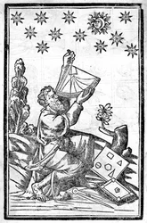 Un astrologue prend la hauteur avec son sextant pendant une éclipse.