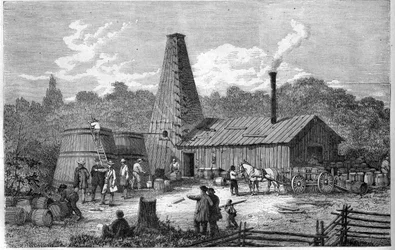 Une usine de pétrole au Canada en 1867.