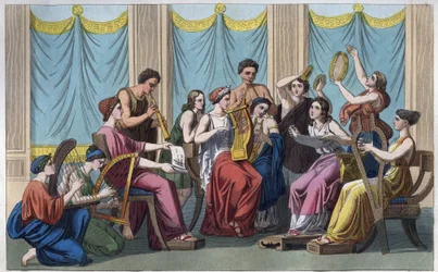 Grèce antique - Concert avec différents instruments - gravure tirée de « Usi e Costumi di Tutti i Popoli dell