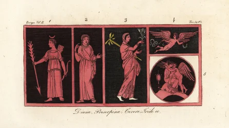 Déesses antiques Diane 1, Proserpine 2, Cérès 3, Iris 4, Vénus et Amour 5