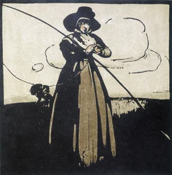 Pêche à la ligne : Femme préparant son hameçon - calendrier