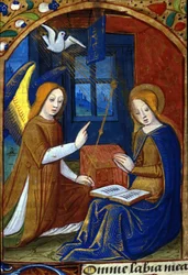 Annonciation. Manuscrit du 15ème siècle. Biblioteca Nazionale Braidense, Milan.