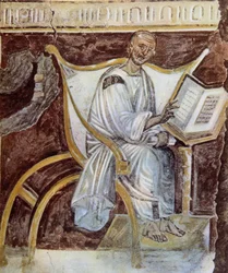 Anonyme (vers le 6e siècle). Le plus ancien portrait de Saint Augustin (354 - 430). Rome. Palazzo Lateranense, Scala Santa (Saint Escalier). Fac-similé