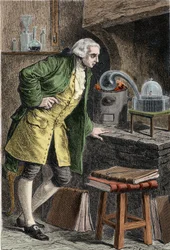 Antoine Laurent Lavoisier (1743-1894), chimiste français, étudiant l