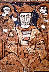 Portrait de style arabo-normand de Roger II de Sicile (1095-1154) entouré de hauts dignitaires