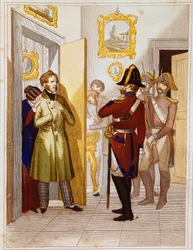 Arrestation du patriote Federico Confalonieri (1785-1846) par les troupes italiennes. Gravure du XIXe siècle Museo del Risorgimento, Rome
