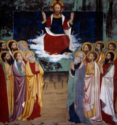 Ascension, Vie du Christ (XVe siècle), fresques, Chapelle de Saint-Sébastien, Villard-de-Lans, Rhône-Alpes, France
