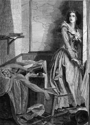 Assassinat de Jean Paul Marat (1743-1793) par Charlotte Corday (1768-1793), le 13 juillet 1793 à Paris. Gravure de 1860.