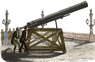 Lunette astronomique de M. Queslin Place de la Concorde à Paris. Gravure de 1857 dans « Le Musée des Sciences »
