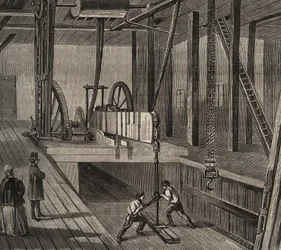 Atelier de forage du puits artésien de Passy. Gravure de 1856 dans « Le Musée Des Sciences »