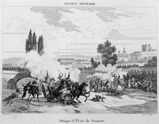 Attaque et capture de Saumur. Gravure du 19ème siècle