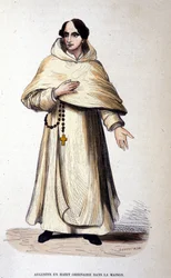 Augustin en habit ordinaire, religieux selon les règles de saint Augustin. Gravure du XIXe siècle.