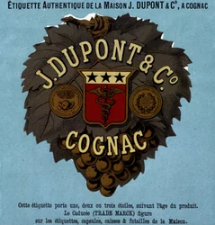 Étiquette authentique de J. Dupont & C°, Cognac. Édition de 1882