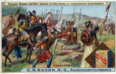 Invasions barbares - Lors de la revue des troupes, la duchesse Hadwig reçoit les moines approchant en arrière-plan
