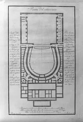 Plan du sous-sol du théâtre de la Scala à Milan vers 1776-1778 Italie (Teatro alla Scala) (Carte architecturale du sous-sol du théâtre de la Scala, Milan) Gravure