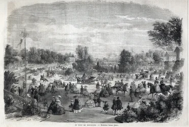 Beaux jours au Bois de Boulogne à Paris. Gravure dans « L