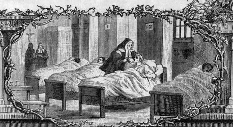 Bernadette Soubirous (1844-1879) en habit de religieuse soignant les malades