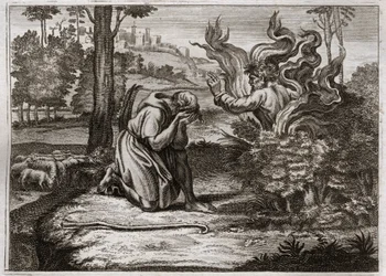 Bible de Royaumont, Ancien Testament : Buisson ardent. Dieu parle à Moïse du milieu d