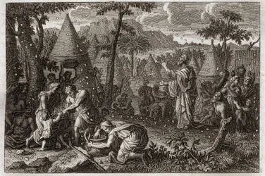 Bible de Royaumont, Ancien Testament : Les Juifs dans le désert (ou la récolte de la manne). Illustration de 1811.