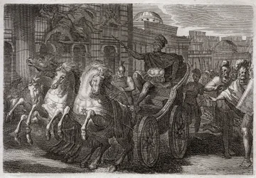 Bible de Royaumont, Ancien Testament : Jézabel mangée par les chiens. Jéhu fait jeter Jézabel par une fenêtre, et elle est mangée par les chiens. Illustration de 1811.