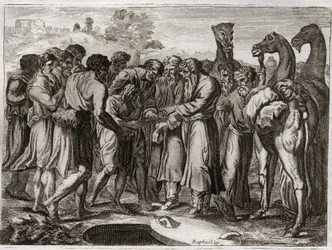 Bible de Royaumont, Ancien Testament : Joseph vendu par ses frères.