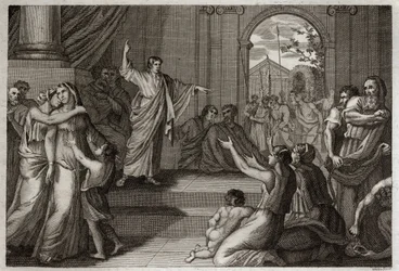 Bible de Royaumont, Ancien Testament : Suzanne délivrée. Dieu utilise la sagesse du jeune Daniel pour délivrer Suzanne de la mort, à laquelle elle avait été injustement condamnée. Illustration de 1811