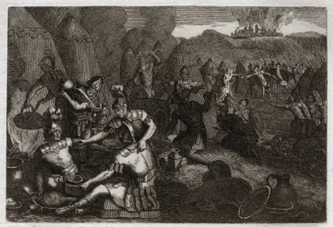 Bible de Royaumont, Ancien Testament : Voleurs de Siceleg. Des Amalécites viennent piller Siceleg en l