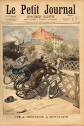 Arrestation à vélo près de Champigny. Gravure dans "Le petit journal" 30/08/1896. Collection Selva