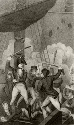 Barbe Noire abordant la Perle, commandée par le lieutenant Maynard