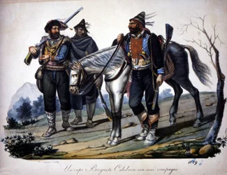 Brigandage en Calabre, Italie, gravure du 19ème siècle.