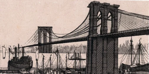 Pont de Brooklyn à New York, USA dans « Le Monde Illustré 168 vues » sans date (fin XIXe siècle)