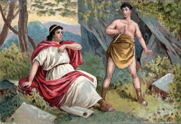 Caius Sempronius Gracchus (154-122 av. J.-C.), tribun de la plèbe, pris dans un conflit entre le Sénat et la Plèbe, ordonne à son esclave de le tuer