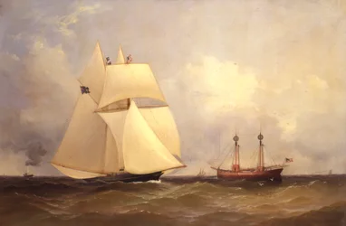 Cambria passant Sandy Hook après la course transatlantique, 1870