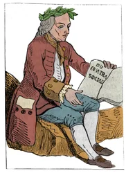 Carte à jouer de la République française (1793), proclamée à la Convention nationale le 21/09/1792, après la chute des royaumes : le personnage du philosophe sous les traits de Jean-Jacques (Jean Jacques) Rousseau, « Du contrat social » (1712-1778)