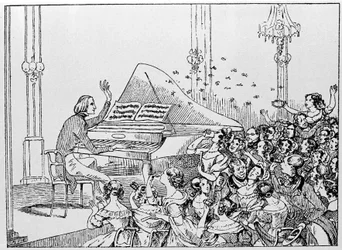 Caricature du triomphe de Franz Liszt lors d
