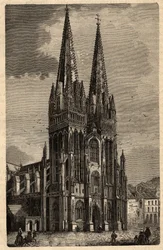 Cathédrale Saint-Corentin de Quimper - gravure dans « PATRIE - DESCRIPTION PICTURESQUE DE LA FRANCE EN 6 VOLUMES » par Lucien Huard - fin du 19e siècle