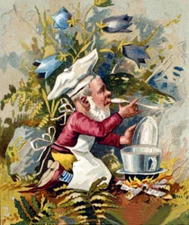 Personnage du nain ou farfadet cuisinier. Chromolithographie du XIXe siècle.
