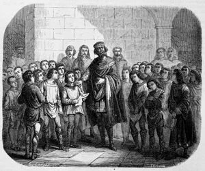 Charlemagne visitant une école - dans "Histoire des Papes, Rois, Reines, Empereurs, à travers les siècles" par Maurice Lachatre
